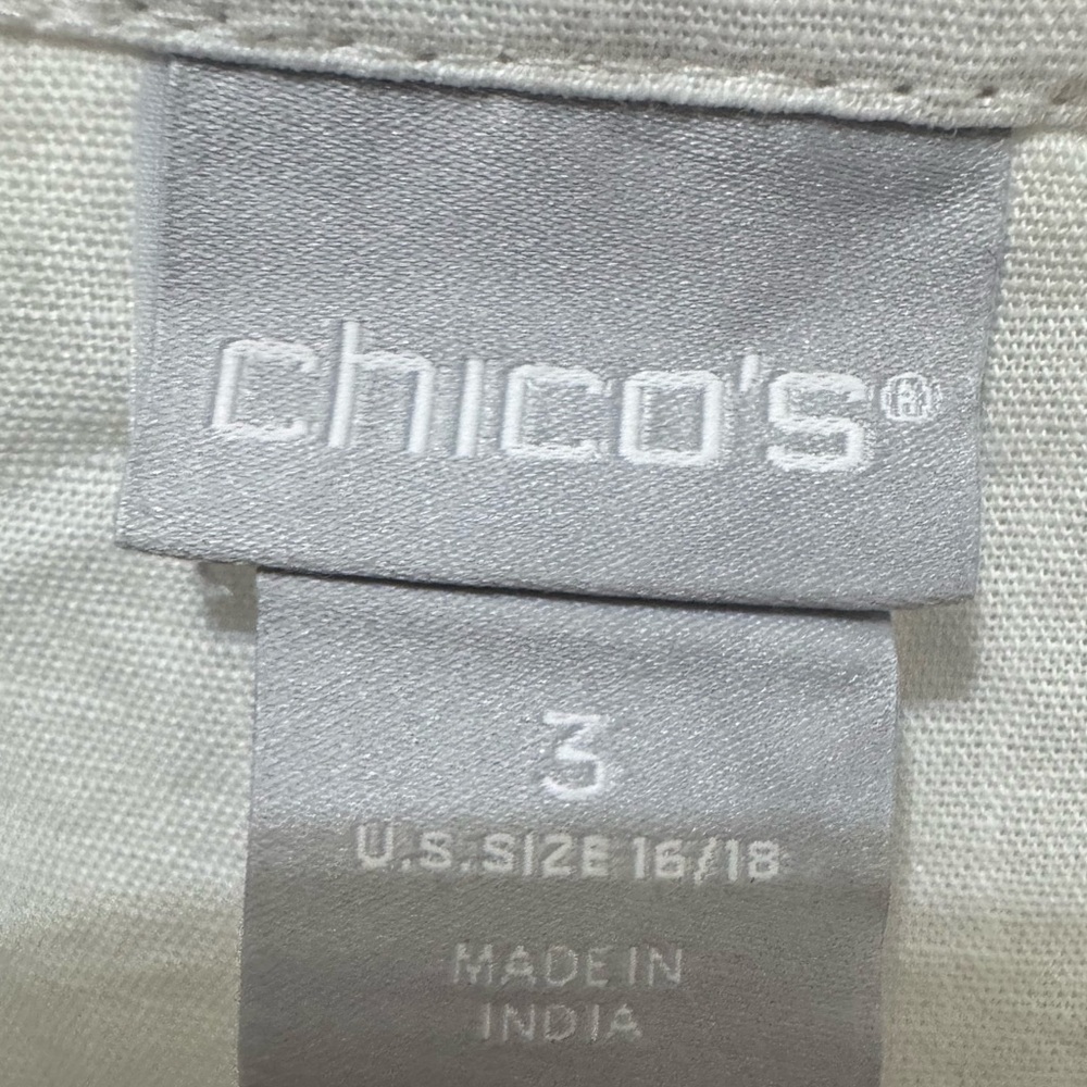 Chico’s Linen Prince Embellished Kurta Tunic Top White Pom Pom Trim Size 16/18 - Picture 4 of 5